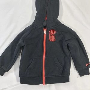 NIKE FULL ZIP HOODIE 18M HOODED SWEATSHIRT POCKETS KIDS BLACK SWOOSH LOGO ZIP UP